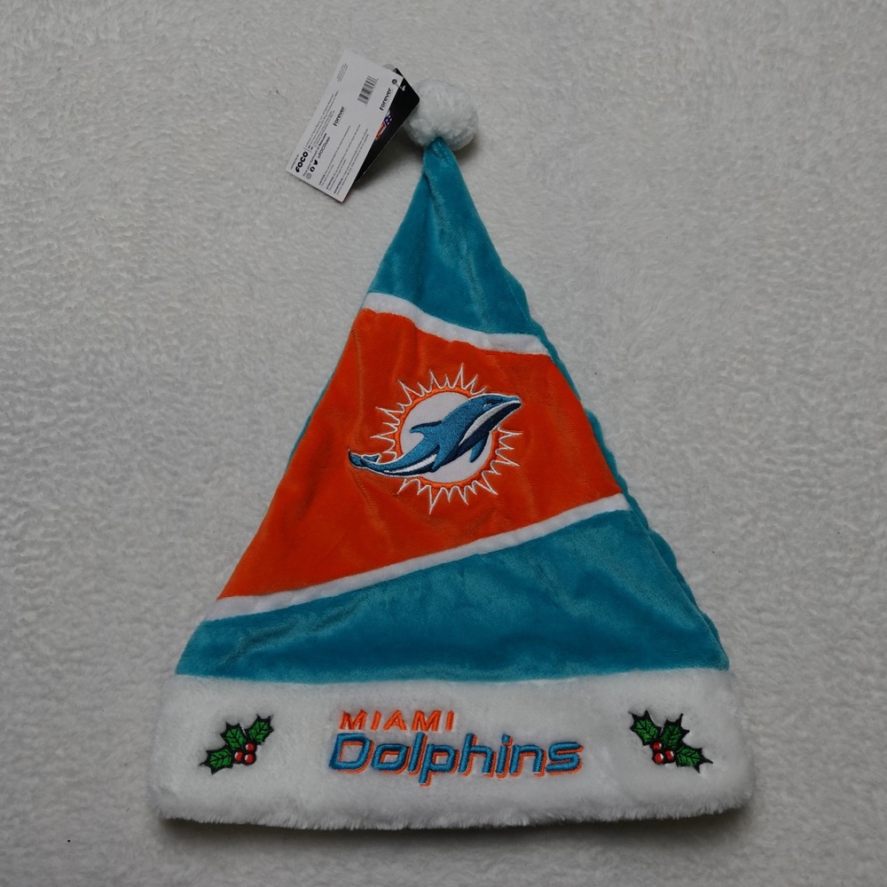 FOCO Santa Hat Unisex OS Miami Dolphins Teal Orange NFL Holiday Fan Gear